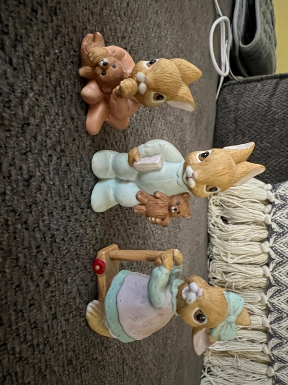 Homco Tan and Light Blue Ceramic Bunny Family Figurines